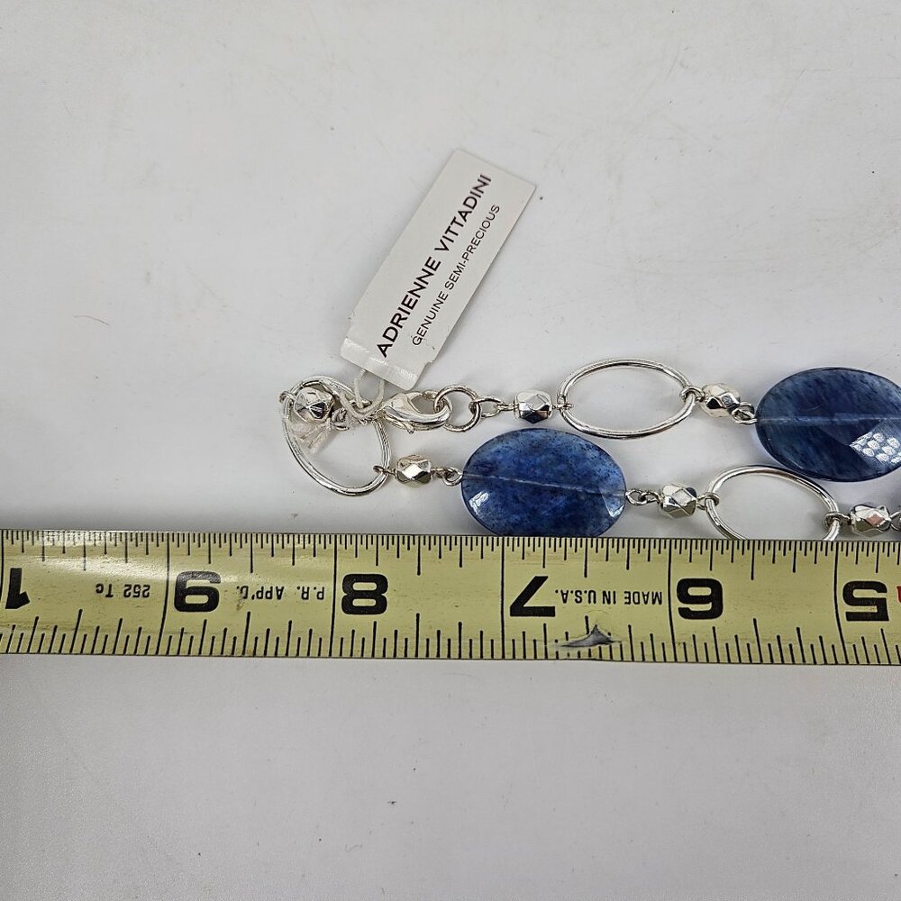 Necklace Blue Silver Toned Chain Glass Bead Light Circle Fashion Costume 16" NEW - Picture 8 of 8